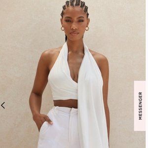 House of CB White Ephrasia Halter Drape Top Sz L